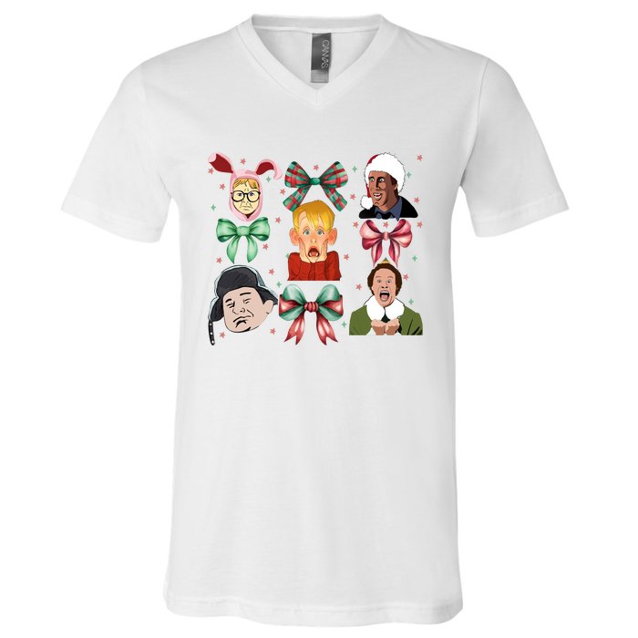 Merry Christmas Coquette Bow Comedy Movie Kevin Buddy Ralphie V-Neck T-Shirt