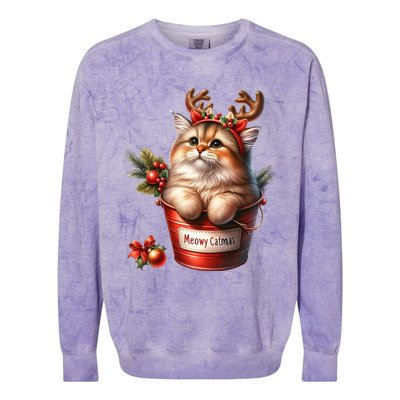 Meowy Christmas Cute Cat Merry Xmas Holiday Graphic Gift Colorblast Crewneck Sweatshirt