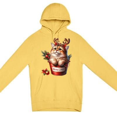 Meowy Christmas Cute Cat Merry Xmas Holiday Graphic Gift Premium Pullover Hoodie