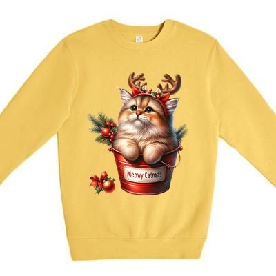 Meowy Christmas Cute Cat Merry Xmas Holiday Graphic Gift Premium Crewneck Sweatshirt