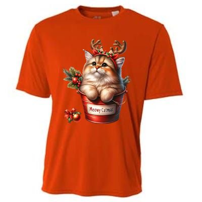 Meowy Christmas Cute Cat Merry Xmas Holiday Graphic Gift Cooling Performance Crew T-Shirt