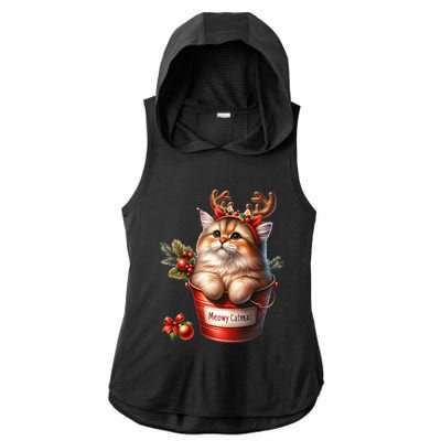 Meowy Christmas Cute Cat Merry Xmas Holiday Graphic Gift Ladies PosiCharge Tri-Blend Wicking Draft Hoodie Tank