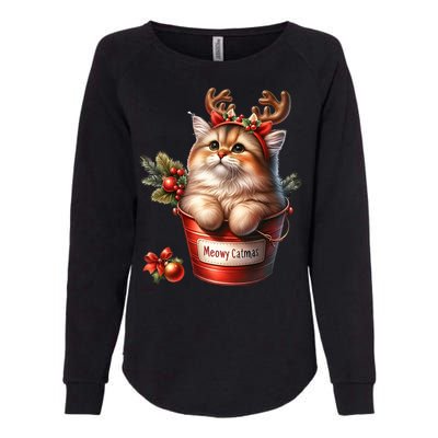 Meowy Christmas Cute Cat Merry Xmas Holiday Graphic Gift Womens California Wash Sweatshirt