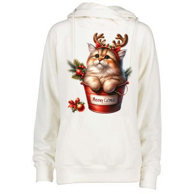 Meowy Christmas Cute Cat Merry Xmas Holiday Graphic Gift Womens Funnel Neck Pullover Hood