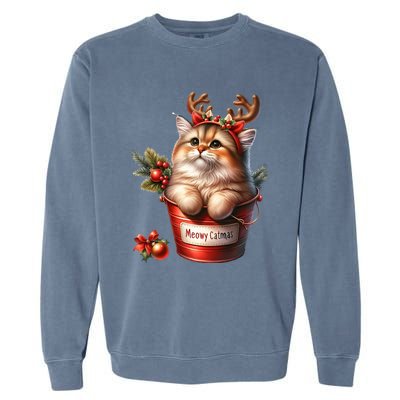 Meowy Christmas Cute Cat Merry Xmas Holiday Graphic Gift Garment-Dyed Sweatshirt