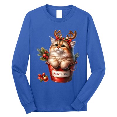 Meowy Christmas Cute Cat Merry Xmas Holiday Graphic Gift Long Sleeve Shirt