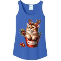 Meowy Christmas Cute Cat Merry Xmas Holiday Graphic Gift Ladies Essential Tank