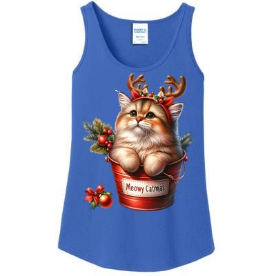 Meowy Christmas Cute Cat Merry Xmas Holiday Graphic Gift Ladies Essential Tank