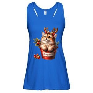 Meowy Christmas Cute Cat Merry Xmas Holiday Graphic Gift Ladies Essential Flowy Tank