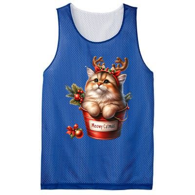 Meowy Christmas Cute Cat Merry Xmas Holiday Graphic Gift Mesh Reversible Basketball Jersey Tank