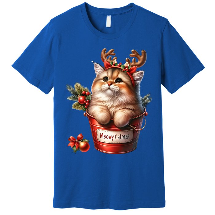 Meowy Christmas Cute Cat Merry Xmas Holiday Graphic Gift Premium T-Shirt