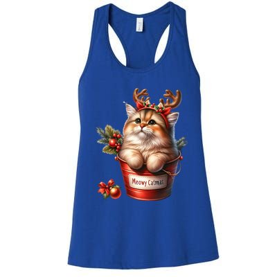 Meowy Christmas Cute Cat Merry Xmas Holiday Graphic Gift Women's Racerback Tank