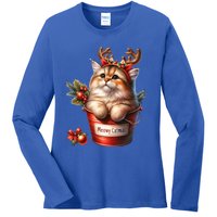 Meowy Christmas Cute Cat Merry Xmas Holiday Graphic Gift Ladies Long Sleeve Shirt