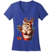 Meowy Christmas Cute Cat Merry Xmas Holiday Graphic Gift Women's V-Neck T-Shirt