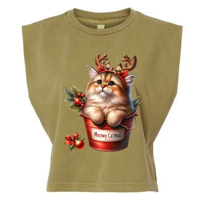 Meowy Christmas Cute Cat Merry Xmas Holiday Graphic Gift Garment-Dyed Women's Muscle Tee