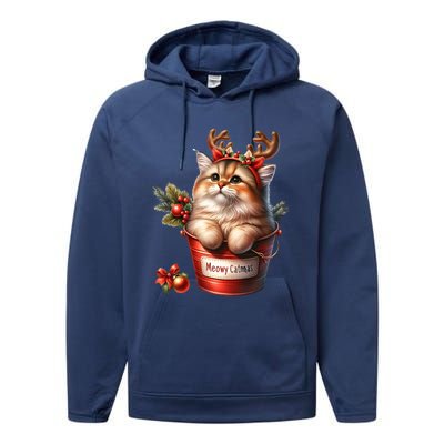 Meowy Christmas Cute Cat Merry Xmas Holiday Graphic Gift Performance Fleece Hoodie