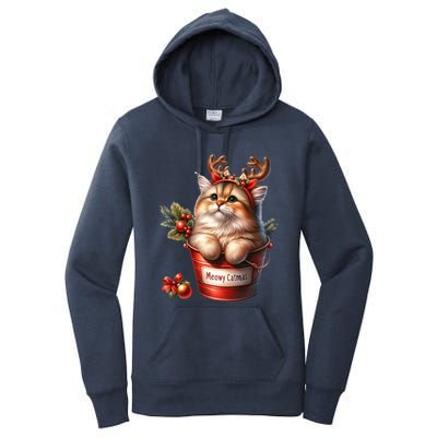 Meowy Christmas Cute Cat Merry Xmas Holiday Graphic Gift Women's Pullover Hoodie