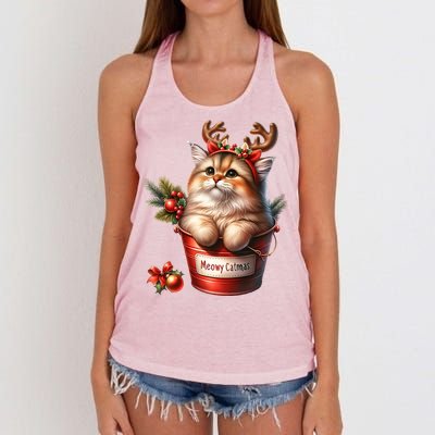 Meowy Christmas Cute Cat Merry Xmas Holiday Graphic Gift Women's Knotted Racerback Tank