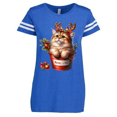 Meowy Christmas Cute Cat Merry Xmas Holiday Graphic Gift Enza Ladies Jersey Football T-Shirt