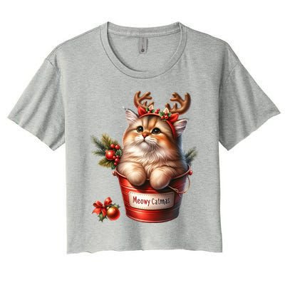 Meowy Christmas Cute Cat Merry Xmas Holiday Graphic Gift Women's Crop Top Tee