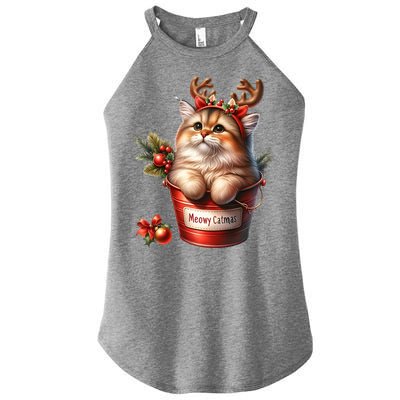 Meowy Christmas Cute Cat Merry Xmas Holiday Graphic Gift Women's Perfect Tri Rocker Tank