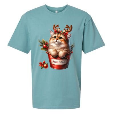 Meowy Christmas Cute Cat Merry Xmas Holiday Graphic Gift Sueded Cloud Jersey T-Shirt