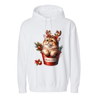 Meowy Christmas Cute Cat Merry Xmas Holiday Graphic Gift Garment-Dyed Fleece Hoodie