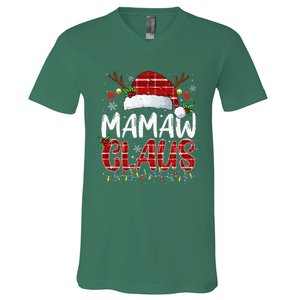 Mamaw Claus Christmas Lights Pajama Family Matching V-Neck T-Shirt