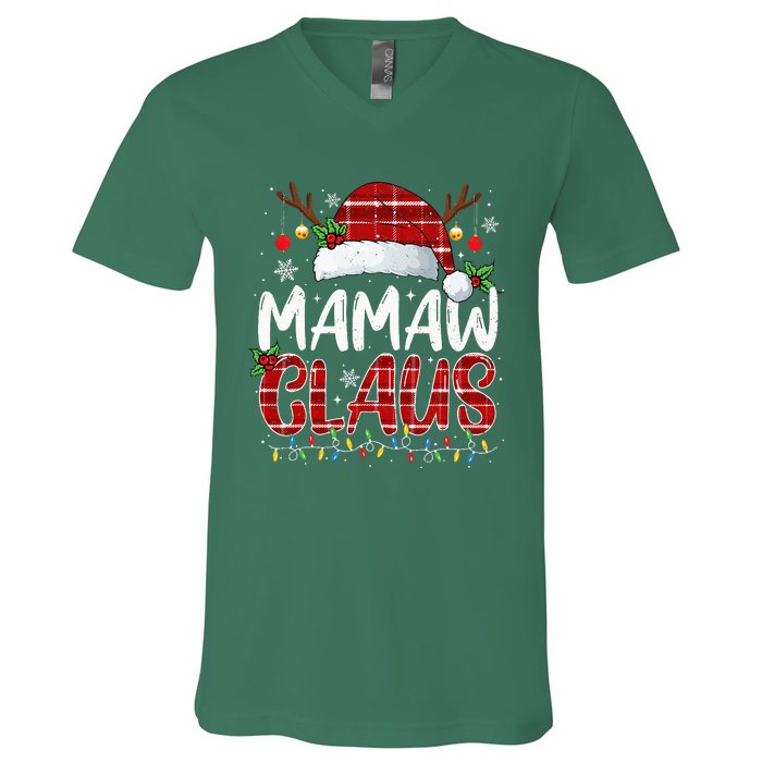 Mamaw Claus Christmas Lights Pajama Family Matching V-Neck T-Shirt