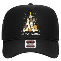 Meowy Catmas Cat Christmas Tree Xmas High Crown Mesh Back Trucker Hat