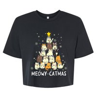 Meowy Catmas Cat Christmas Tree Xmas Bella+Canvas Jersey Crop Tee