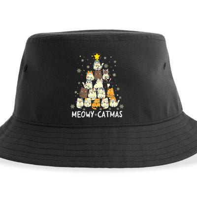 Meowy Catmas Cat Christmas Tree Xmas Sustainable Bucket Hat