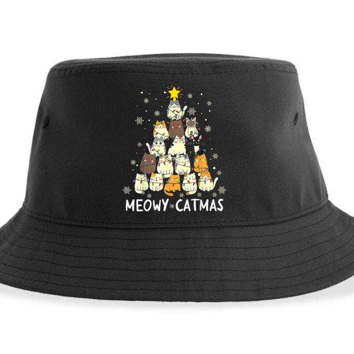 Meowy Catmas Cat Christmas Tree Xmas Sustainable Bucket Hat