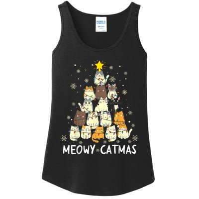 Meowy Catmas Cat Christmas Tree Xmas Ladies Essential Tank