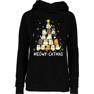 Meowy Catmas Cat Christmas Tree Xmas Womens Funnel Neck Pullover Hood