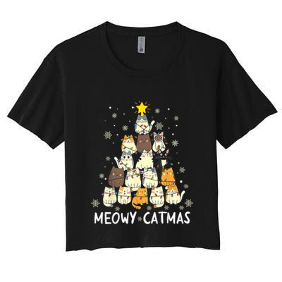 Meowy Catmas Cat Christmas Tree Xmas Crop Top