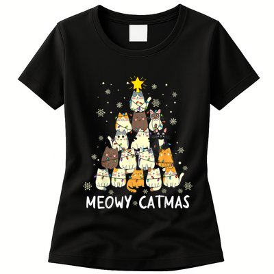 Meowy Catmas Cat Christmas Tree Xmas Womens T-Shirt