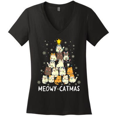 Meowy Catmas Cat Christmas Tree Xmas Women's V-Neck T-Shirt