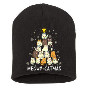 Meowy Catmas Cat Christmas Tree Xmas Short Acrylic Beanie