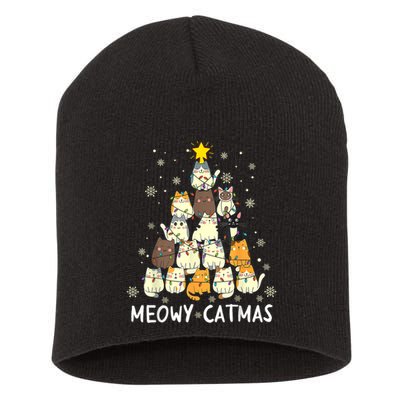 Meowy Catmas Cat Christmas Tree Xmas Short Acrylic Beanie