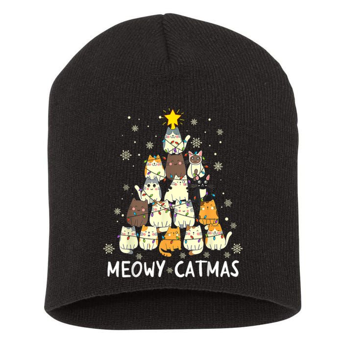 Meowy Catmas Cat Christmas Tree Xmas Short Acrylic Beanie