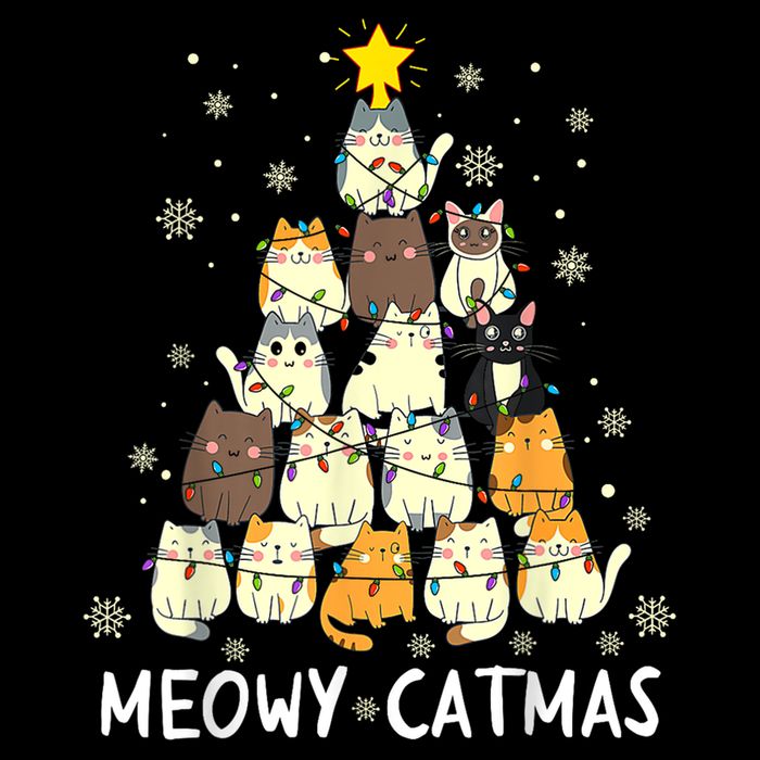 Meowy Catmas Cat Christmas Tree Xmas Short Acrylic Beanie
