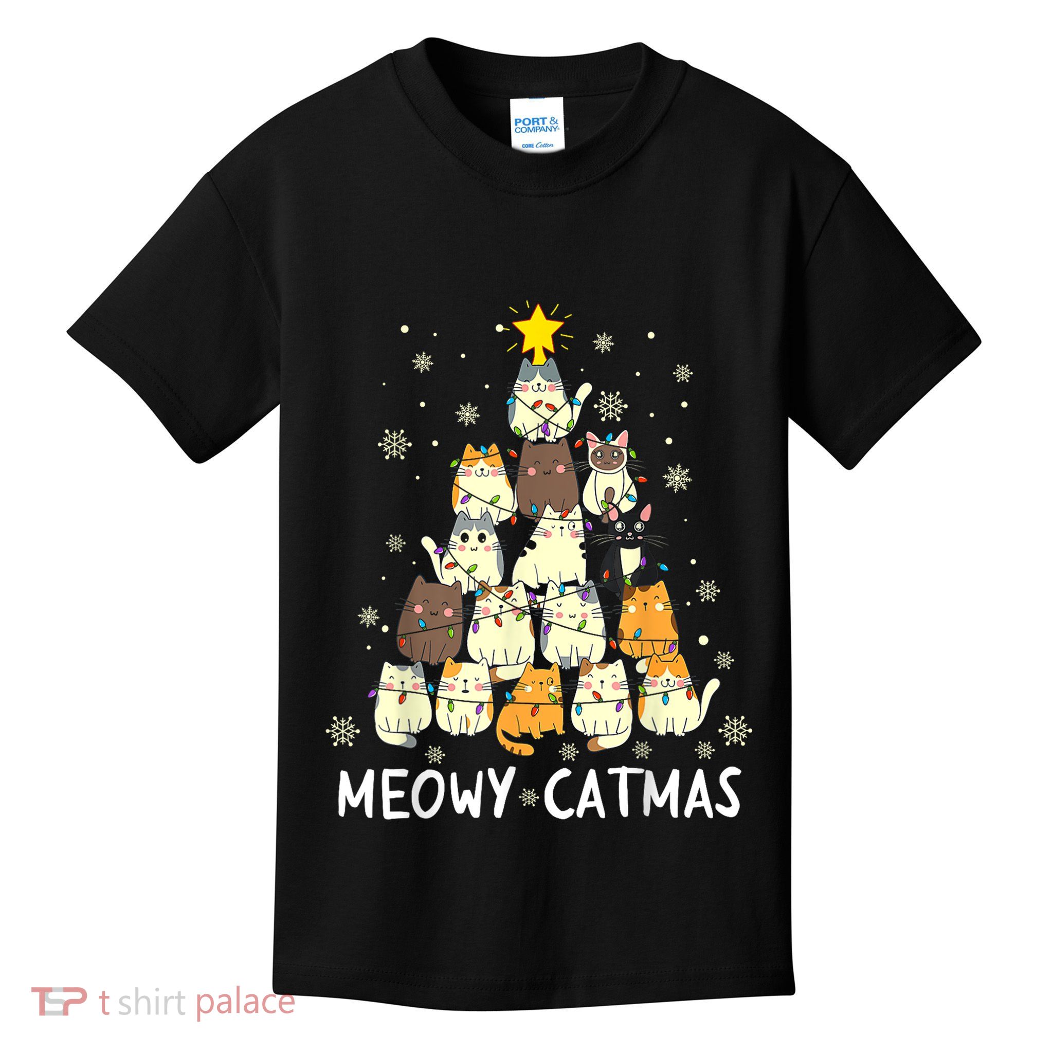Meowy Catmas Cat Christmas Tree Xmas Kids T-Shirt