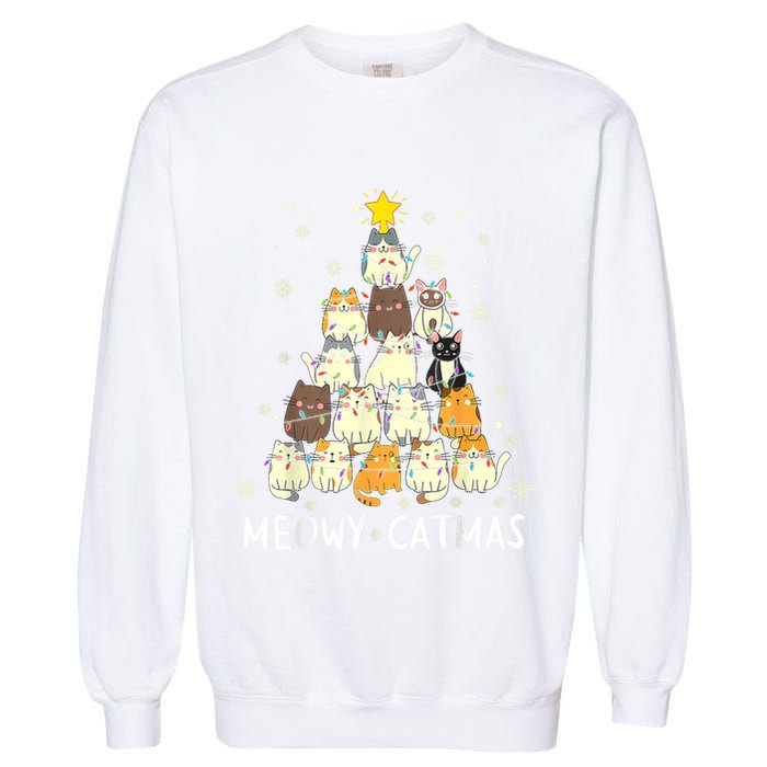 Meowy Catmas Cat Christmas Tree Xmas Garment-Dyed Sweatshirt