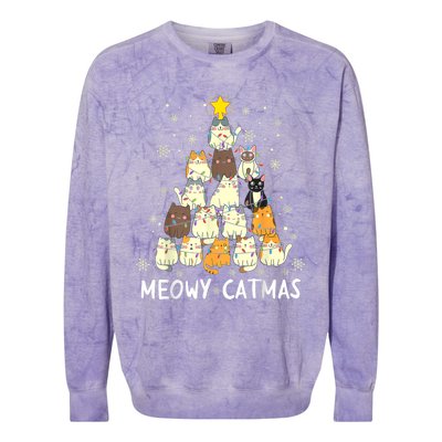 Meowy Catmas Cat Christmas Tree Xmas Colorblast Crewneck Sweatshirt