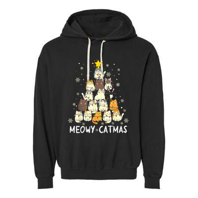 Meowy Catmas Cat Christmas Tree Xmas Garment-Dyed Fleece Hoodie