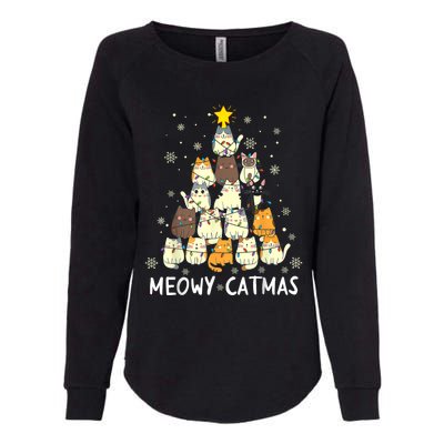 Meowy Catmas Cat Christmas Tree Xmas Womens California Wash Sweatshirt