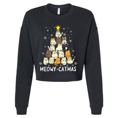 Meowy Catmas Cat Christmas Tree Xmas Cropped Pullover Crew