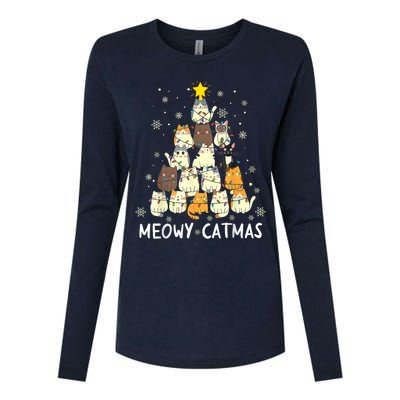 Meowy Catmas Cat Christmas Tree Xmas Womens Cotton Relaxed Long Sleeve T-Shirt