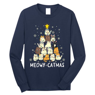 Meowy Catmas Cat Christmas Tree Xmas Long Sleeve Shirt